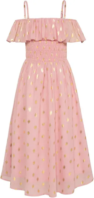 GRACE KARIN Girls Off Shoulder Dress Sleeveless Ruffle Spaghetti Straps Smocked A-Line Chiffon Dress 5-14Y