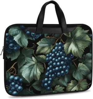 Grapes And Leaves at Night Leather Bag Laptop Case Slim Water Resistant Computer Bags with Handle Briefcase for Work