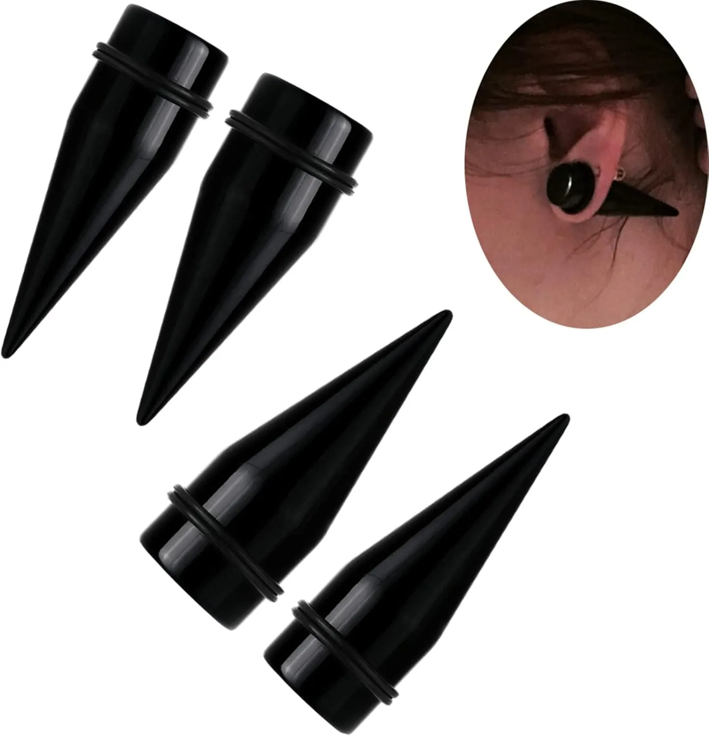Gualiy 2PCS Acrylic Gauges For Ears, Mens Ear Gauge Jewelry Black Cone Ear Tunnel Jewelry