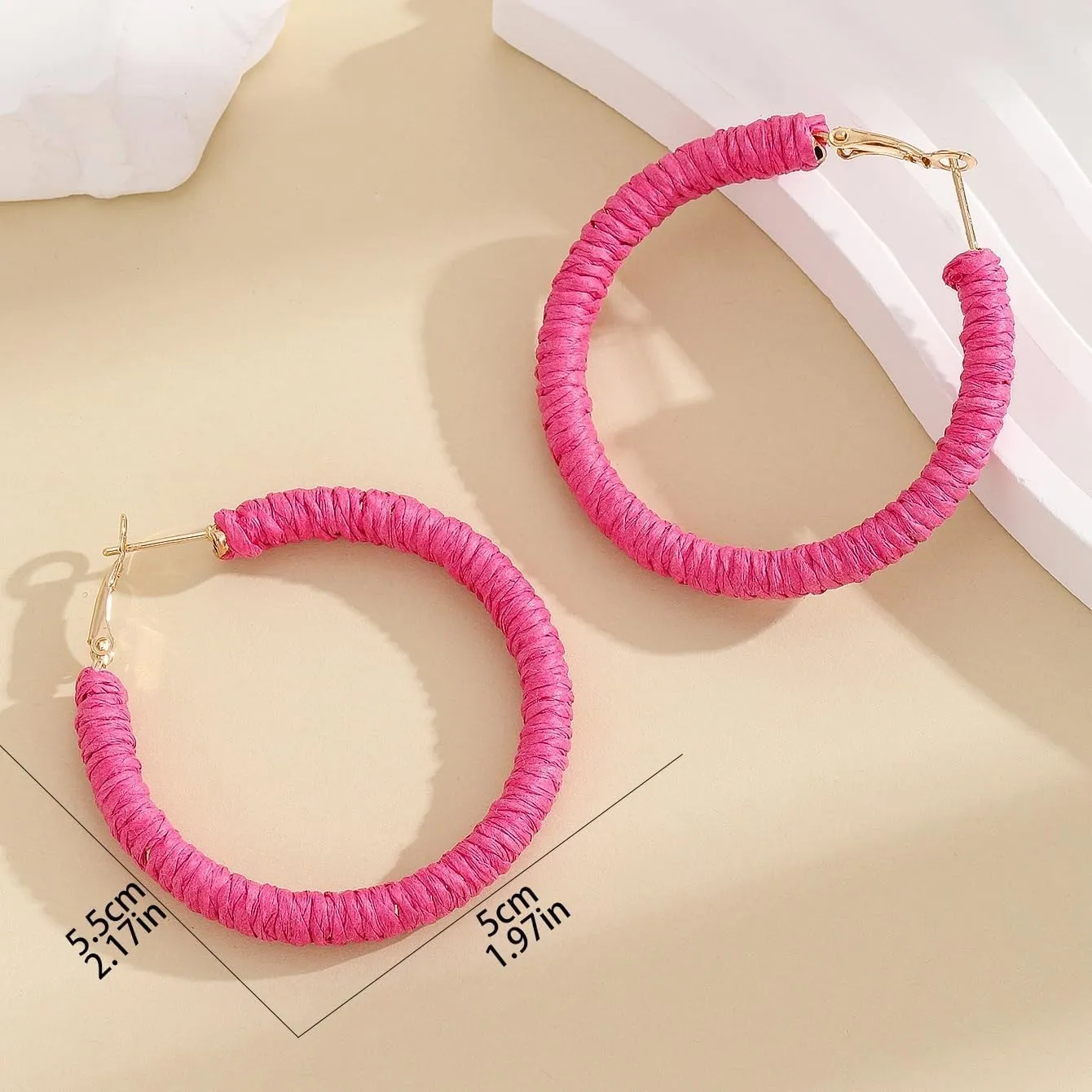 Handmade Rattan Earrings Big Circle Woven Straw Wicker Rattan Dangle Earrings Boho Round Statement Drop Earrings for Women Statement Summer Hoop Earrings Jewelry