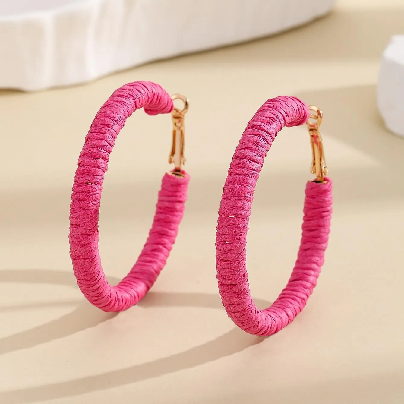 Handmade Rattan Earrings Big Circle Woven Straw Wicker Rattan Dangle Earrings Boho Round Statement Drop Earrings for Women Statement Summer Hoop Earrings Jewelry