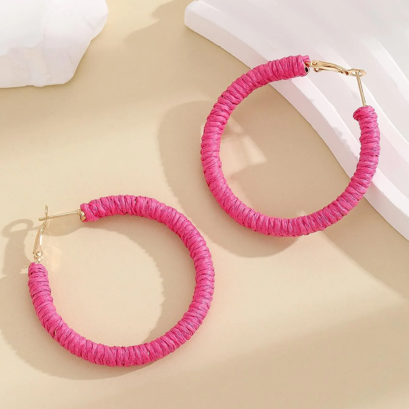 Handmade Rattan Earrings Big Circle Woven Straw Wicker Rattan Dangle Earrings Boho Round Statement Drop Earrings for Women Statement Summer Hoop Earrings Jewelry