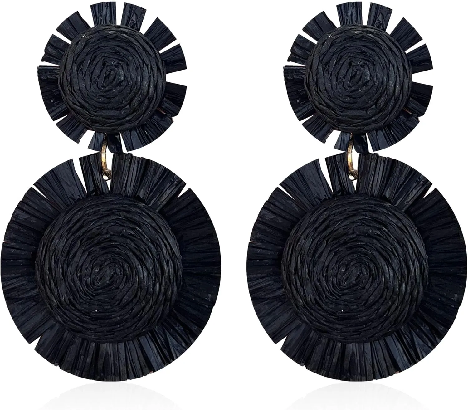 Handmade Statement Raffia Earrings Boho Rattan Dangle Earrings Straw Wrap Summer for Women