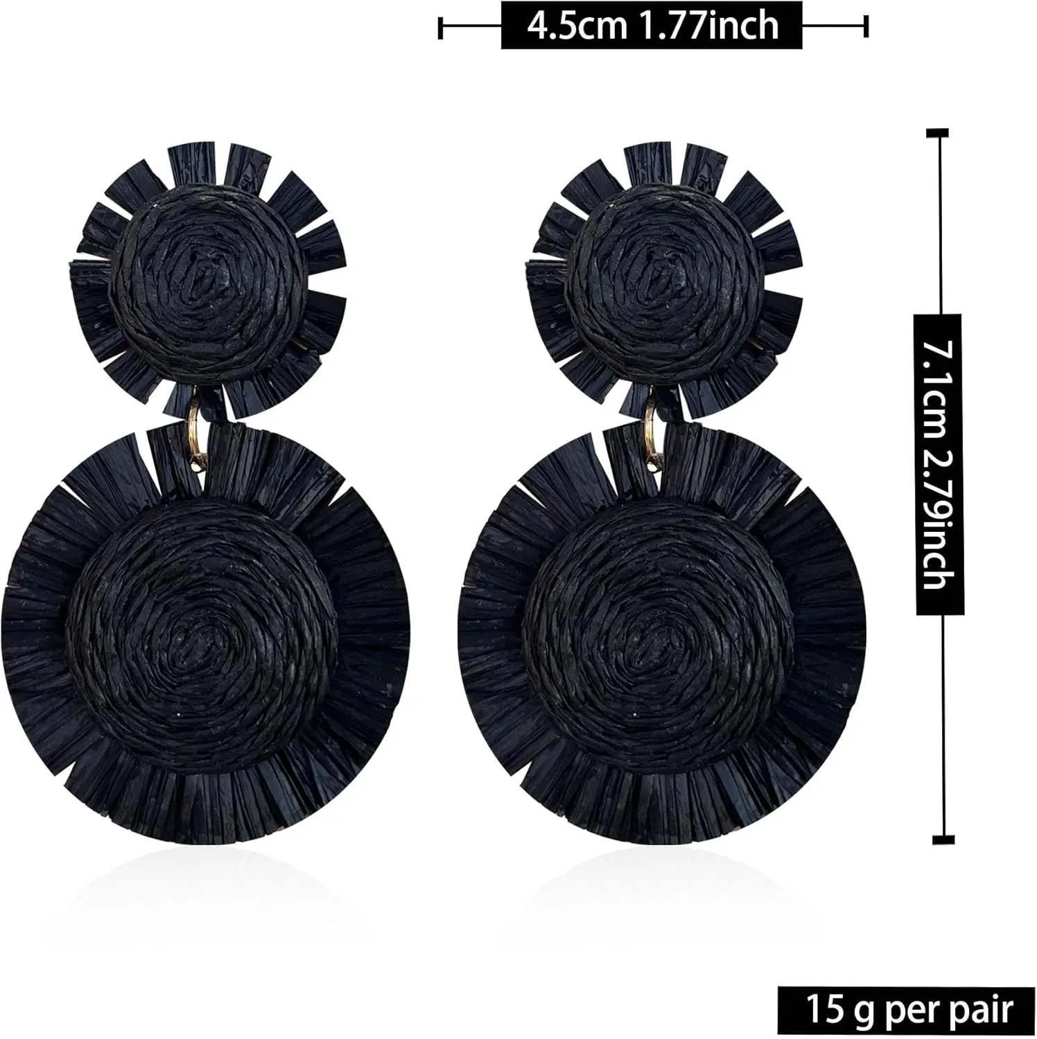 Handmade Statement Raffia Earrings Boho Rattan Dangle Earrings Straw Wrap Summer for Women