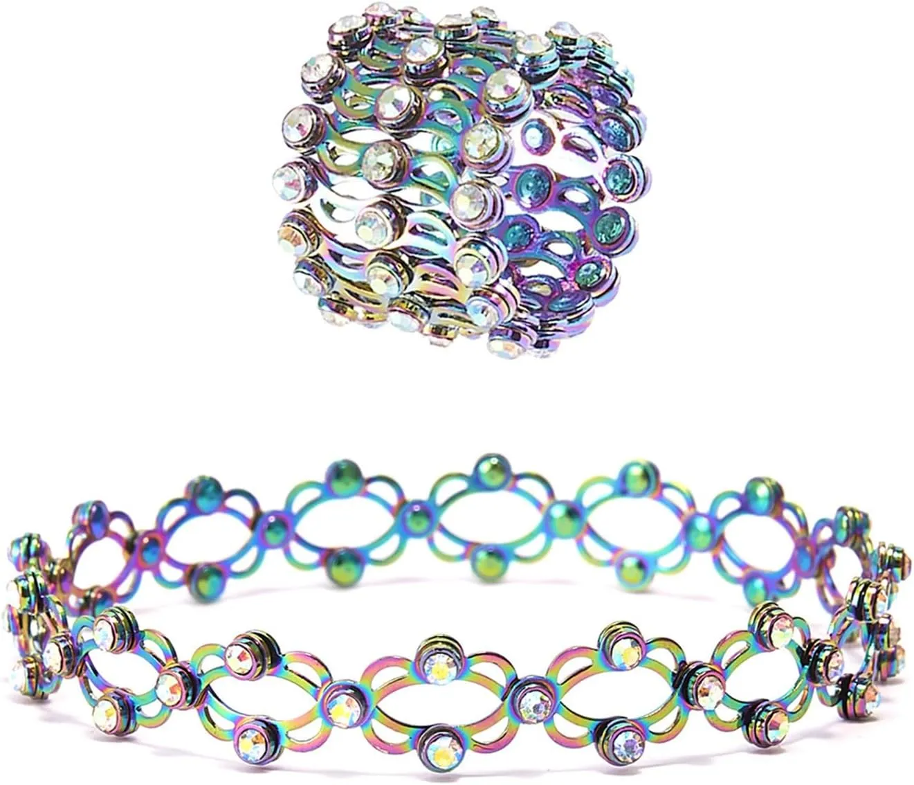 Harry and Henry 2 in 1 Expandable Retractable Ring Bracelet for Women - Cubic Zirconia Flexible Link Bracelet - Birthday Jewelry Gifts