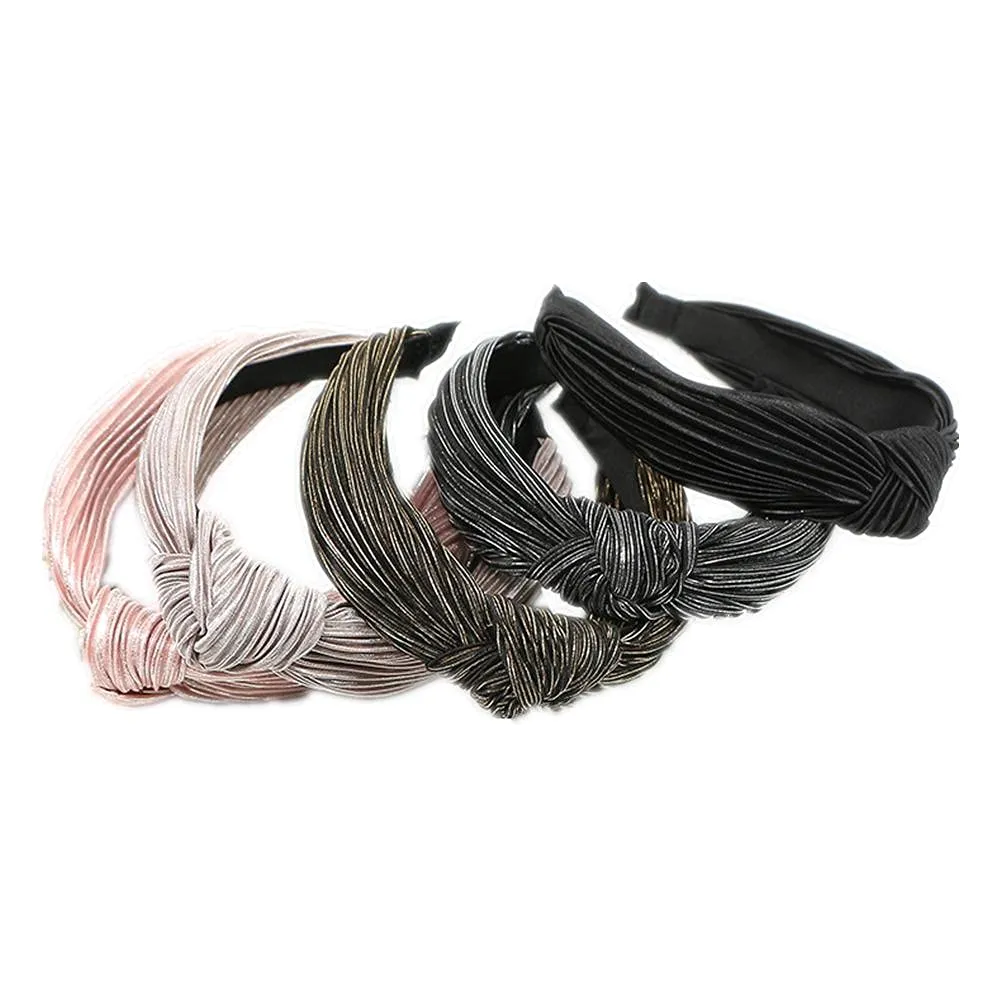 Headbands Women Hair 5Pcs Headband Folds Bright Silk Wide Side Knotted Headband Headband Headband