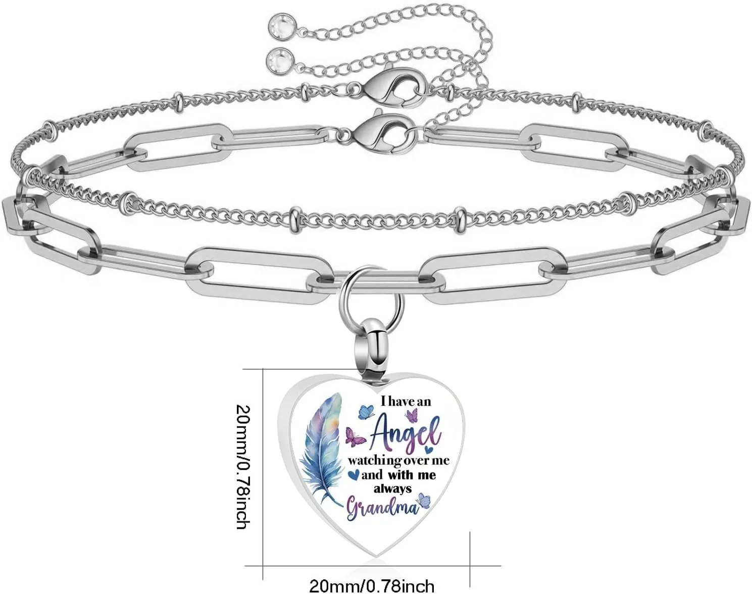 Heart Cremation Urn Bracelet for Ashes for Women Men Keepsake Cremation Memorial Layered Bracelet
