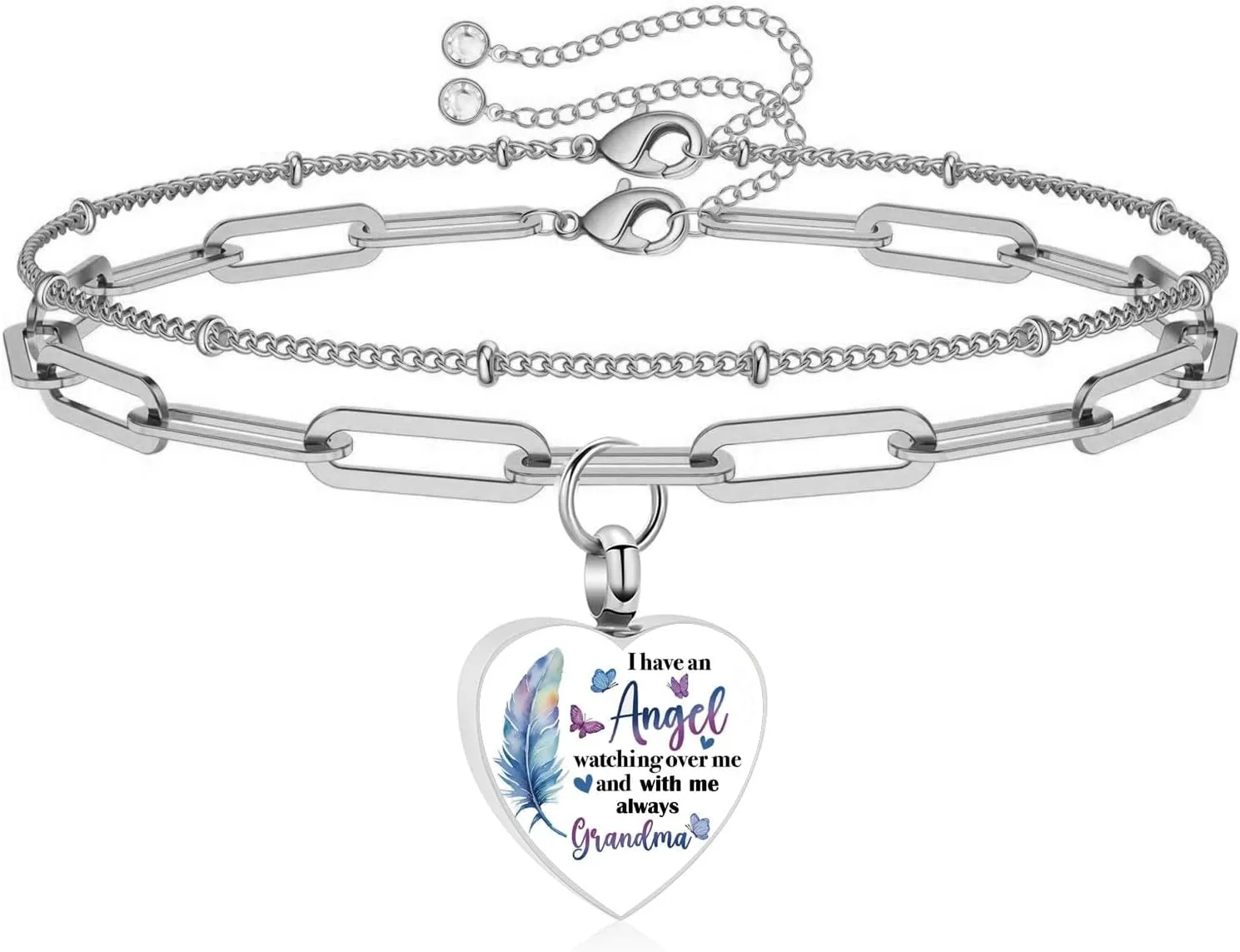 Heart Cremation Urn Bracelet for Ashes for Women Men Keepsake Cremation Memorial Layered Bracelet