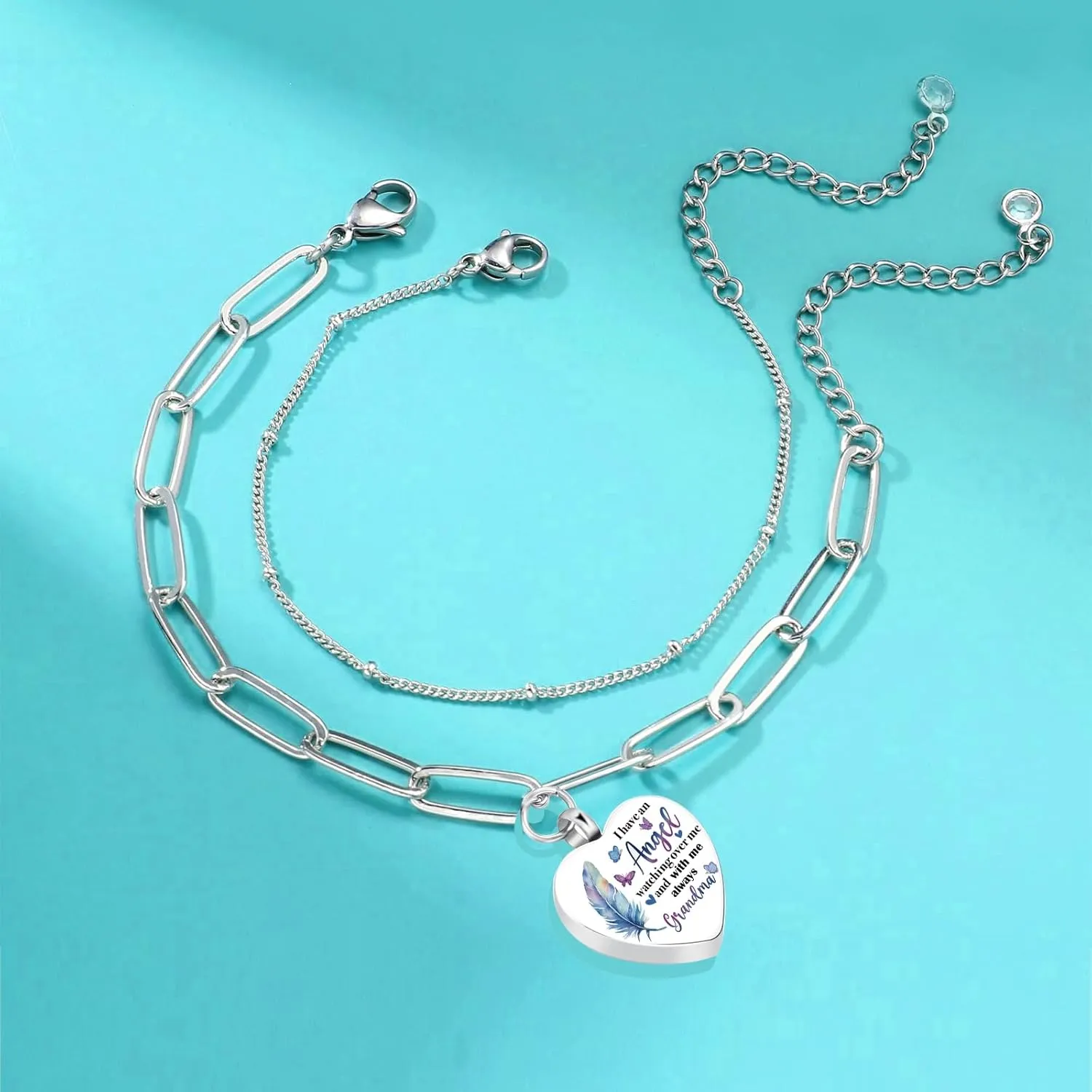 Heart Cremation Urn Bracelet for Ashes for Women Men Keepsake Cremation Memorial Layered Bracelet