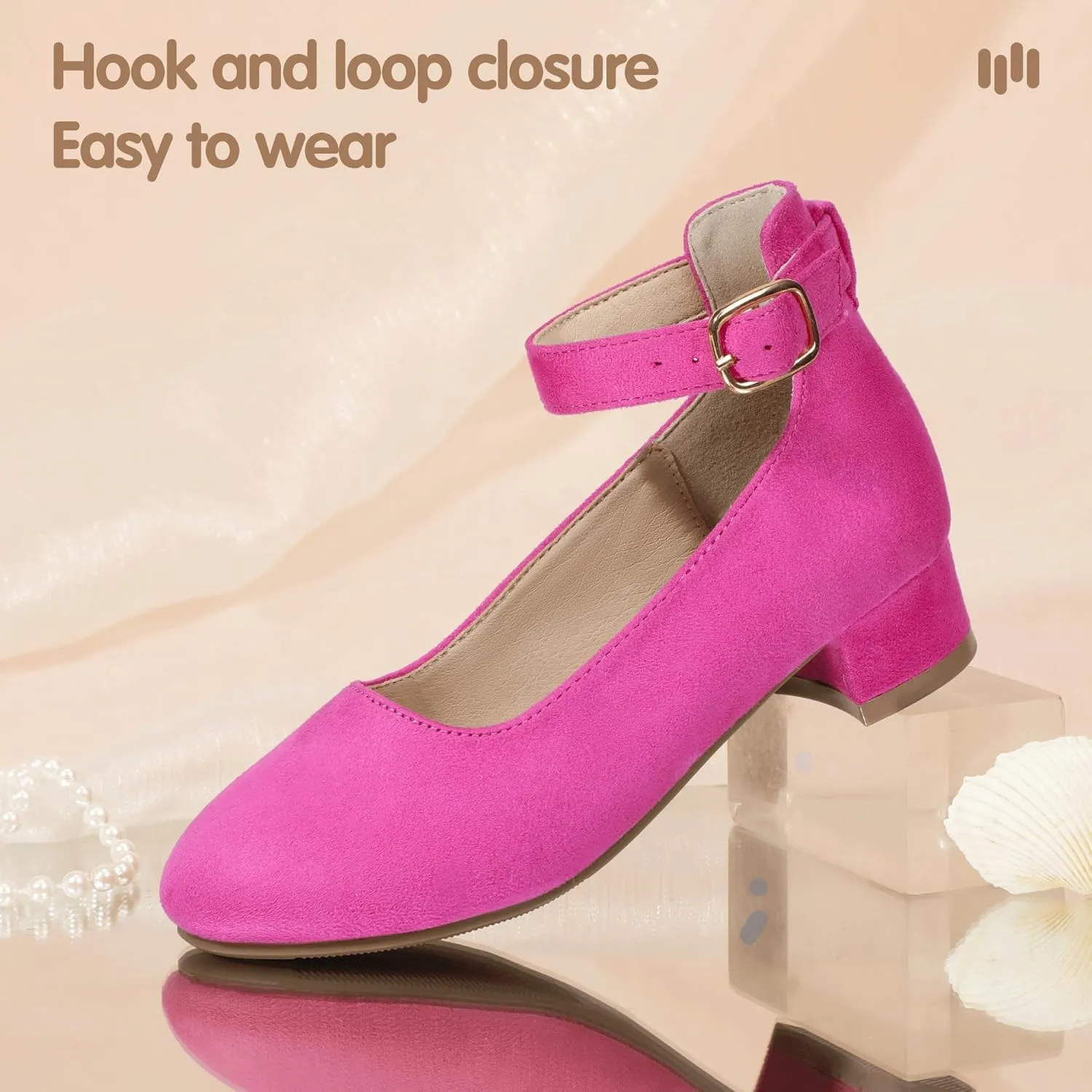 Hehainom Girls Dress Shoes Ankle Strap Flower Girl Heels for Little Big Kids Heels Wedding Church Party Shoes