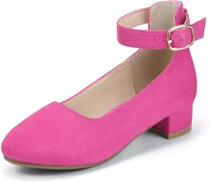 Hehainom Girls Dress Shoes Ankle Strap Flower Girl Heels for Little Big Kids Heels Wedding Church Party Shoes
