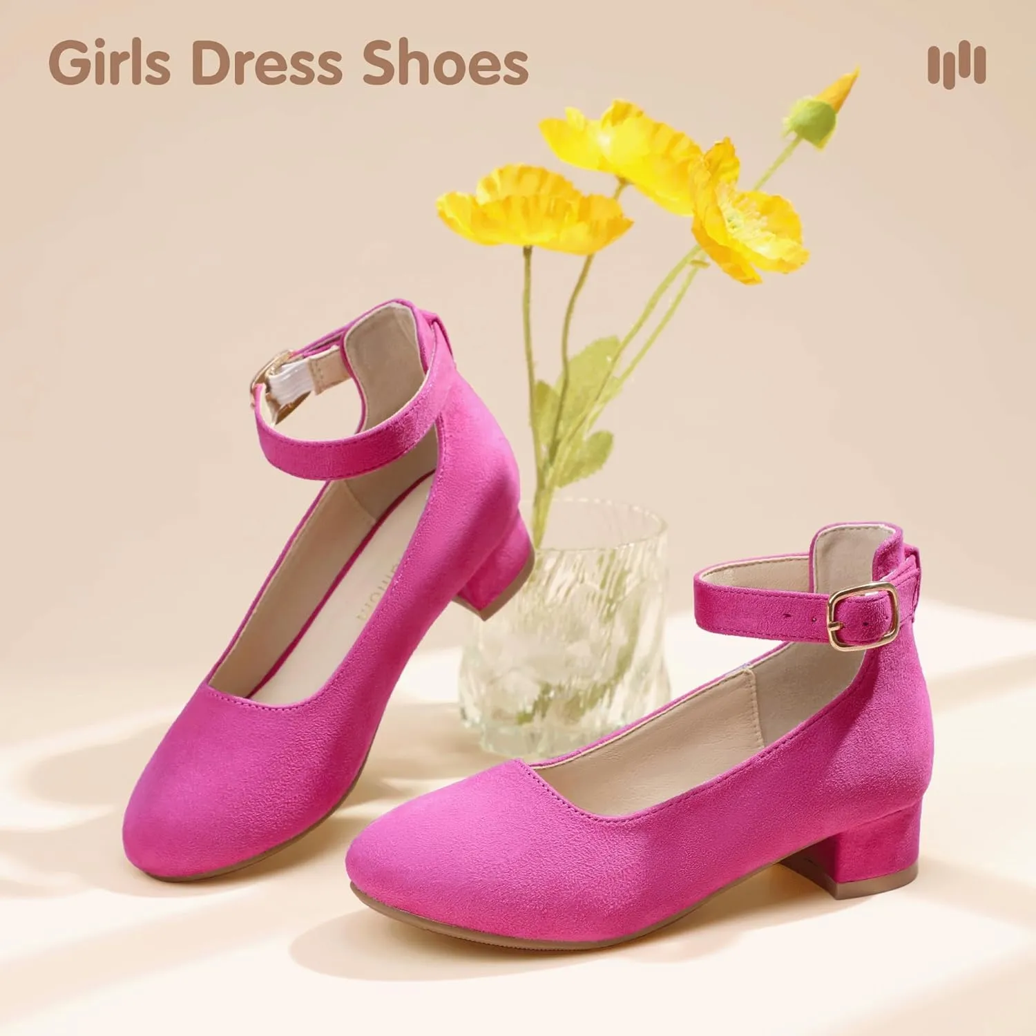 Hehainom Girls Dress Shoes Ankle Strap Flower Girl Heels for Little Big Kids Heels Wedding Church Party Shoes
