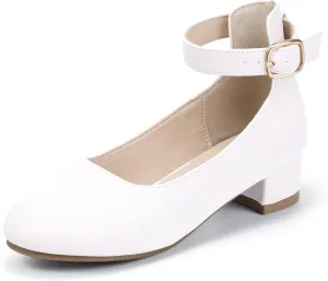 Hehainom Girls Dress Shoes Ankle Strap Flower Girl Heels for Little Big Kids Heels Wedding Church Party Shoes
