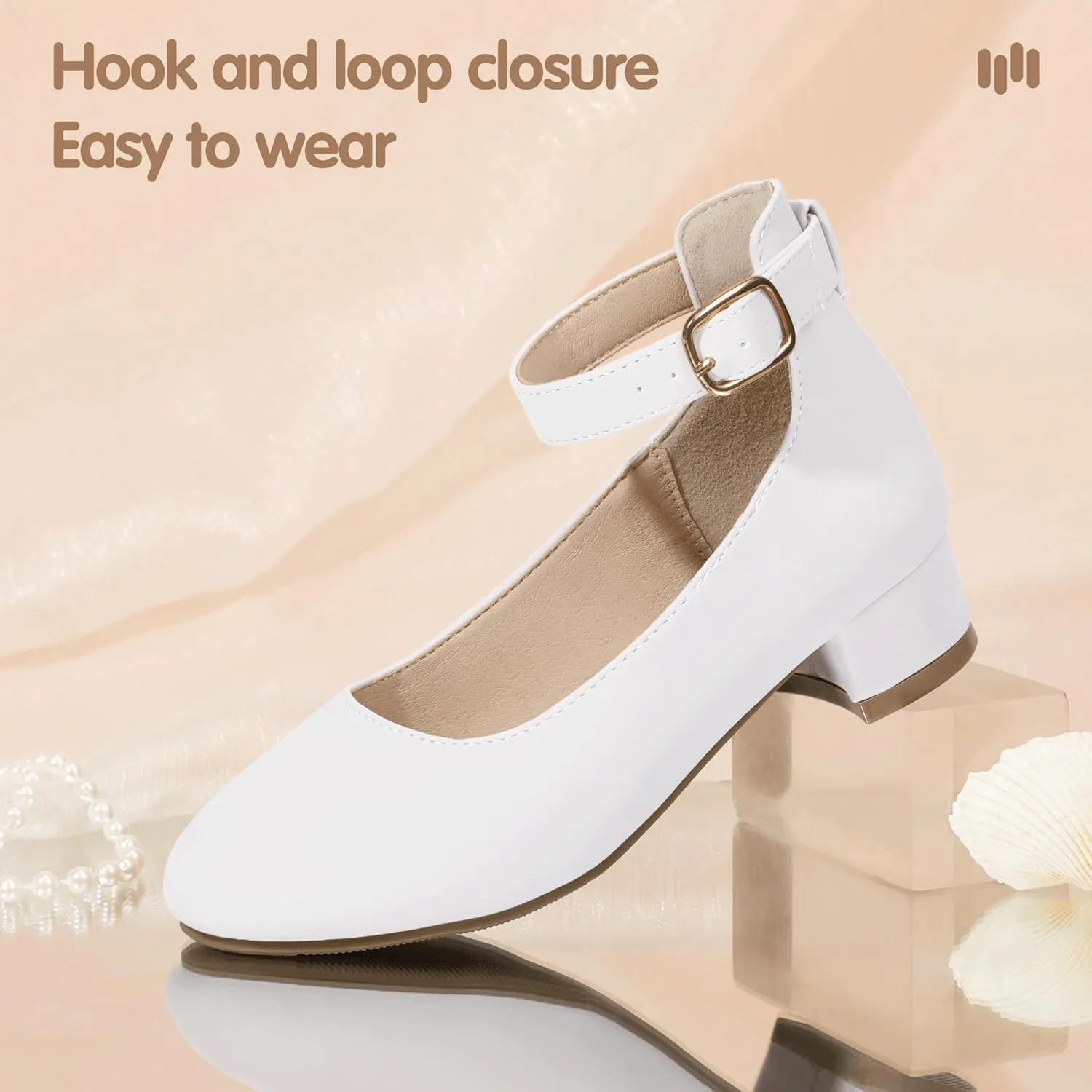 Hehainom Girls Dress Shoes Ankle Strap Flower Girl Heels for Little Big Kids Heels Wedding Church Party Shoes