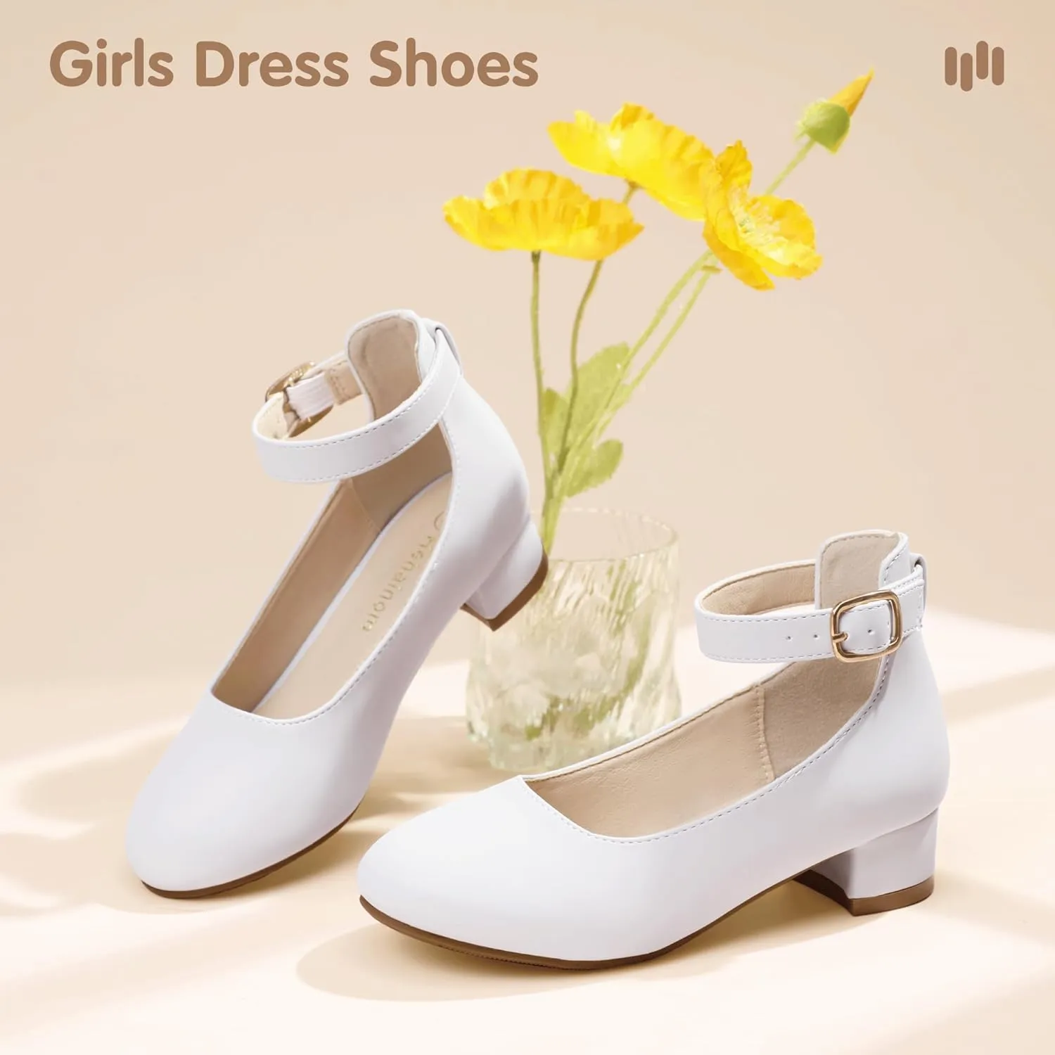 Hehainom Girls Dress Shoes Ankle Strap Flower Girl Heels for Little Big Kids Heels Wedding Church Party Shoes