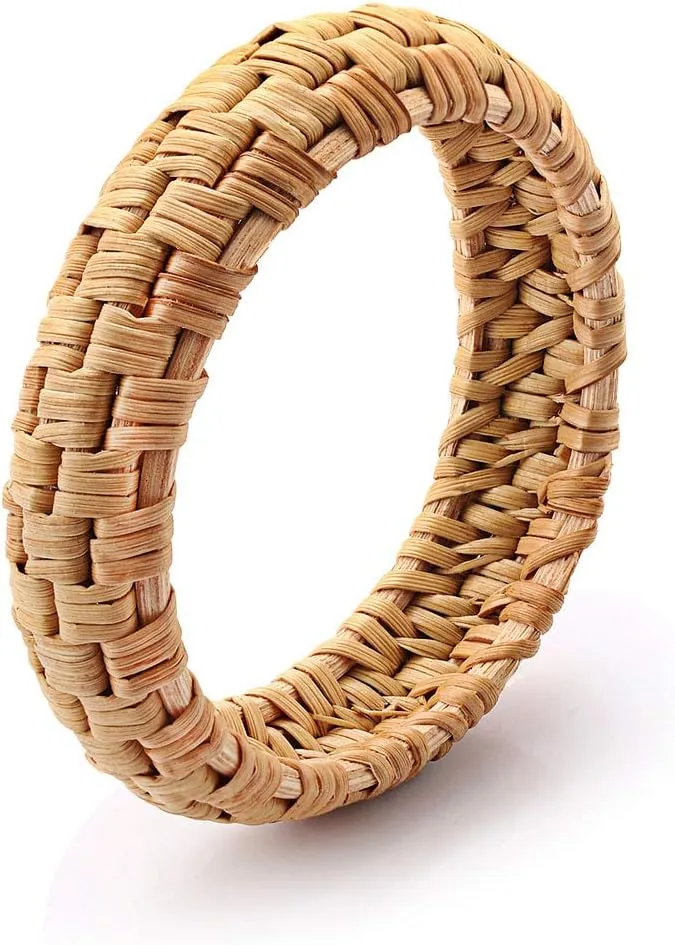 HEIDKRUEGER Rattan Bracelet For Women Handmade Lightweight Straw Wicker Braid Woven Bangle Bracelet Statement Chunky Bangle Bracelet (Classic A)