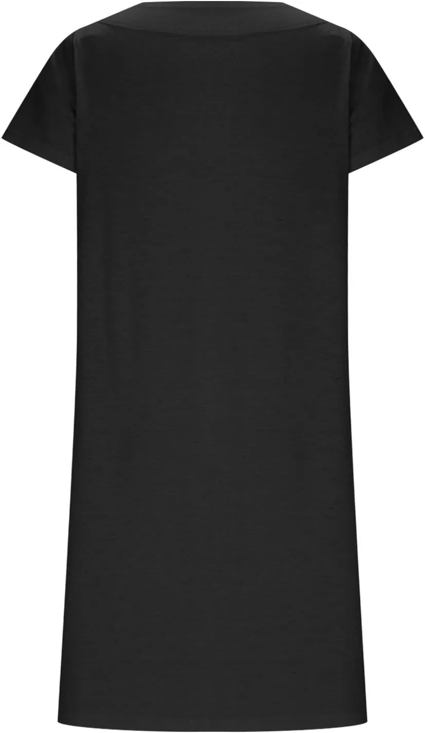 hlysgo Beach Dresses for Women 2025 Summer Short Sleeve Square Neck Casual Dress Solid Soft Comfy Mini Dress with Pockets
