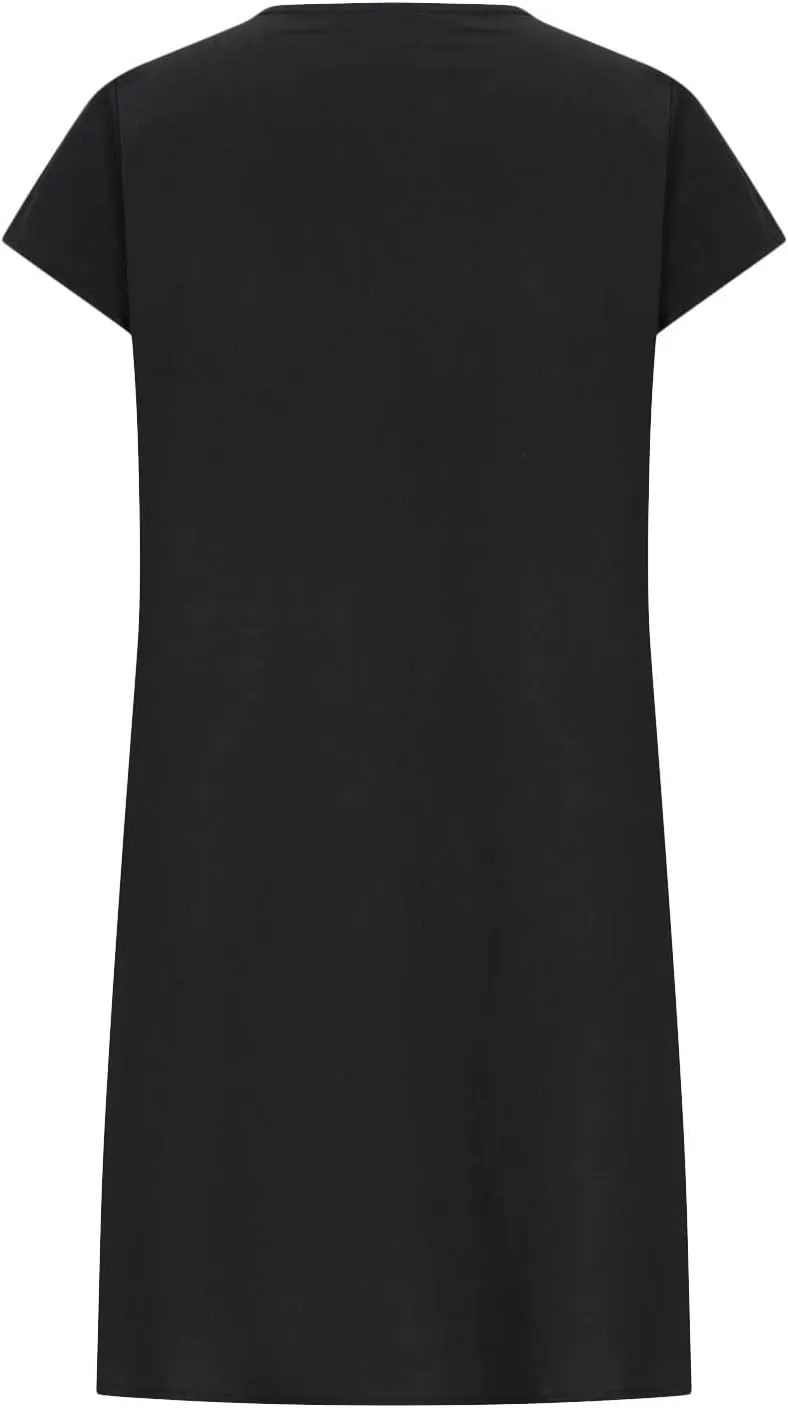 hlysgo Womens Casual Dresses 2025 Summer Loose Comfy Cotton Linen Pleated Dress Solid Short Sleeve Crew Neck Mini Dress