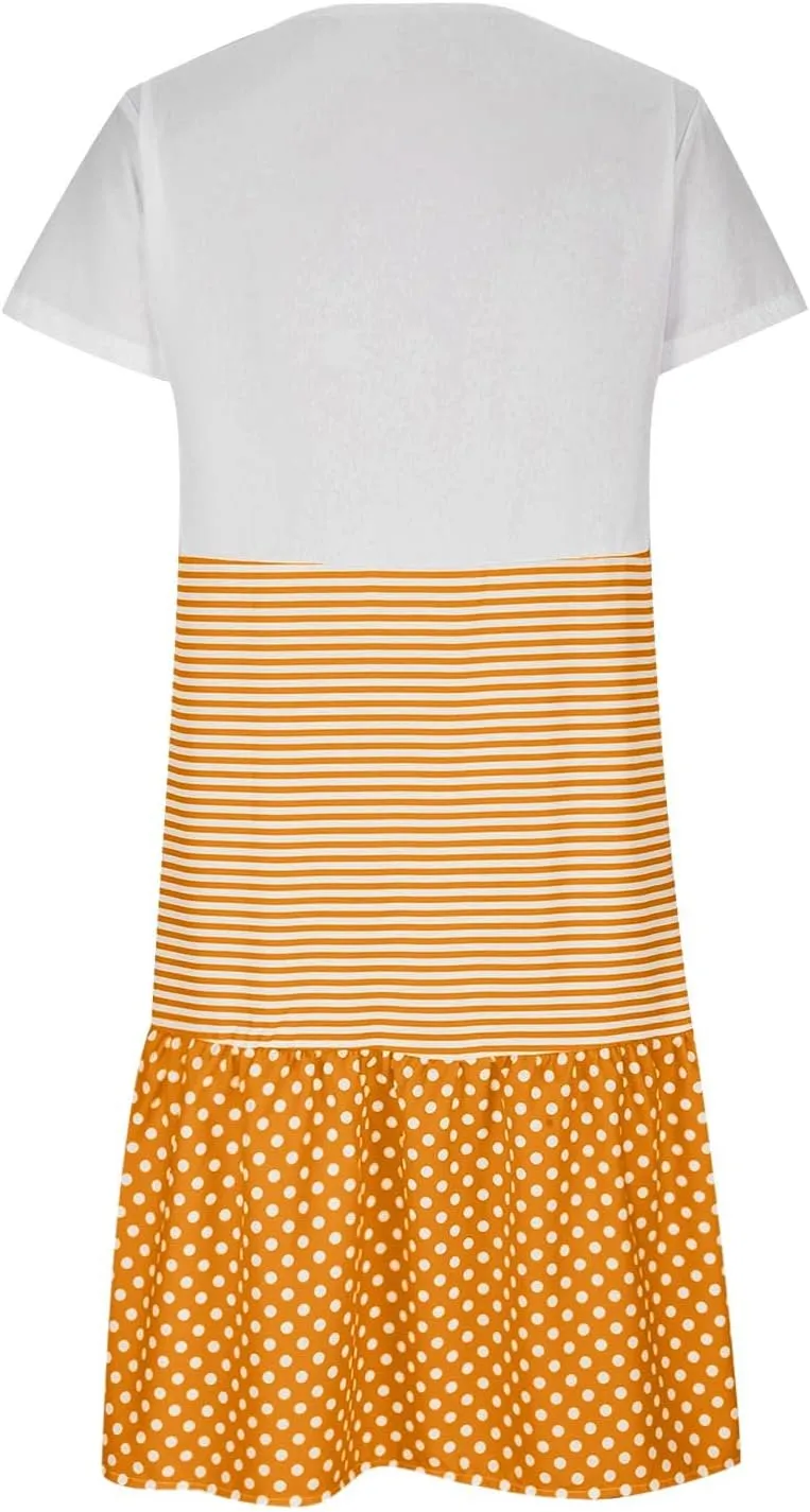 hlysgo Womens Summer Dress 2025 Casual Short Sleeve Crew Neck Mini Dresses Lightweight Plus Size Peplum Boho Beach Dress