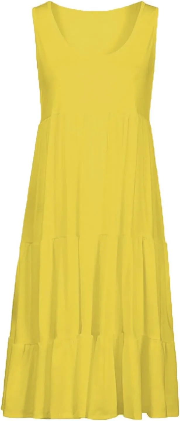 Holiday Dresses for Women 2025 Summer Vacation Beach Dresses Sleeveless U Neck Smocked Midi Sundress Party Dress