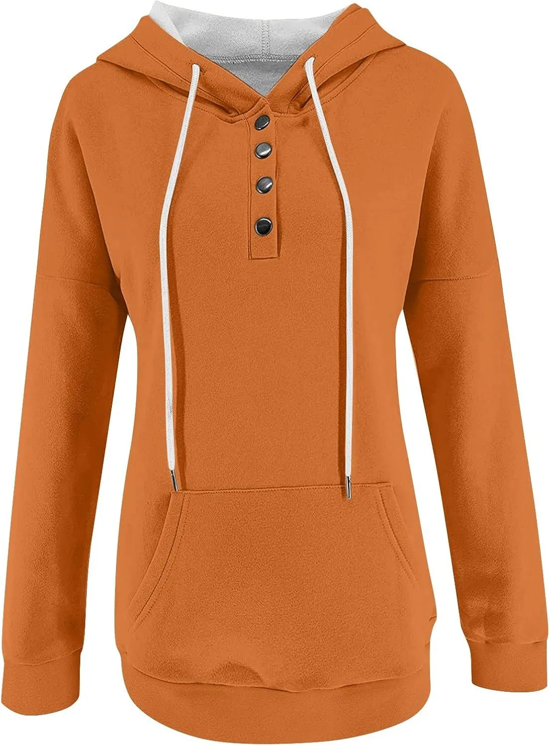 Hoodies for Women Trendy 2024 Hooded Button Collar Drawstring Pullover Sweatshirts Casual Long Sleeve Clothes