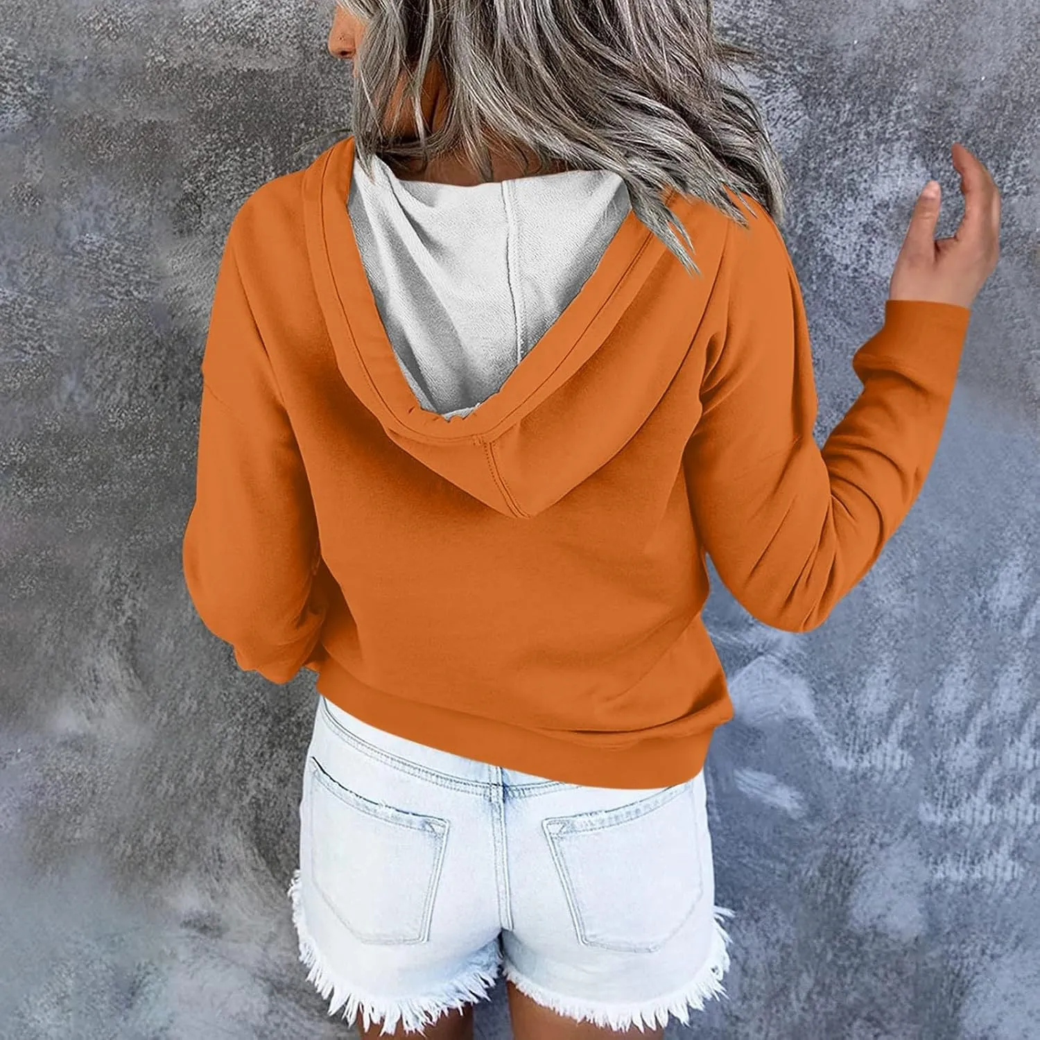 Hoodies for Women Trendy 2024 Hooded Button Collar Drawstring Pullover Sweatshirts Casual Long Sleeve Clothes