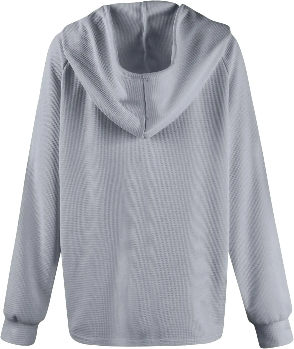 Hoodies for Women Waffle Knit Drawstring Button V Neck Long Sleeve Casual Pullover Sweatshirt Hooded Tops