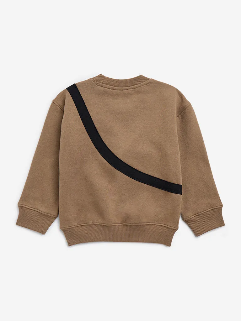 HOP Kids Taupe Applique-Detailed Cotton-Blend Sweatshirt