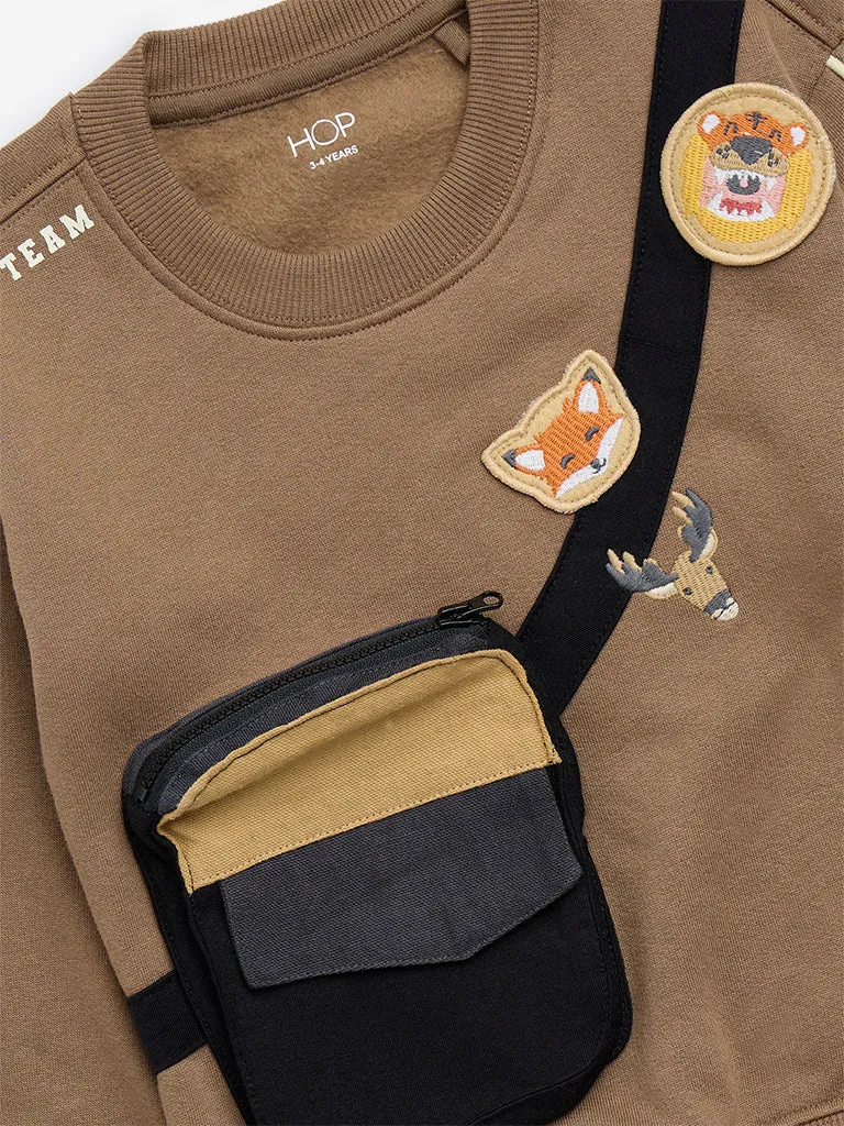 HOP Kids Taupe Applique-Detailed Cotton-Blend Sweatshirt