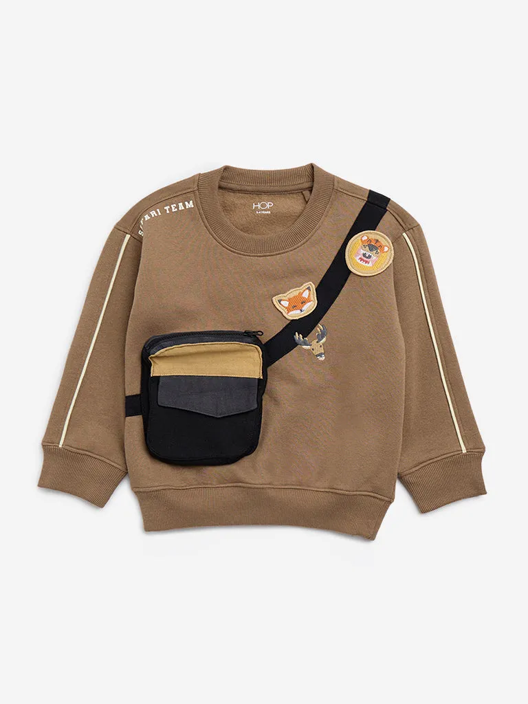 HOP Kids Taupe Applique-Detailed Cotton-Blend Sweatshirt