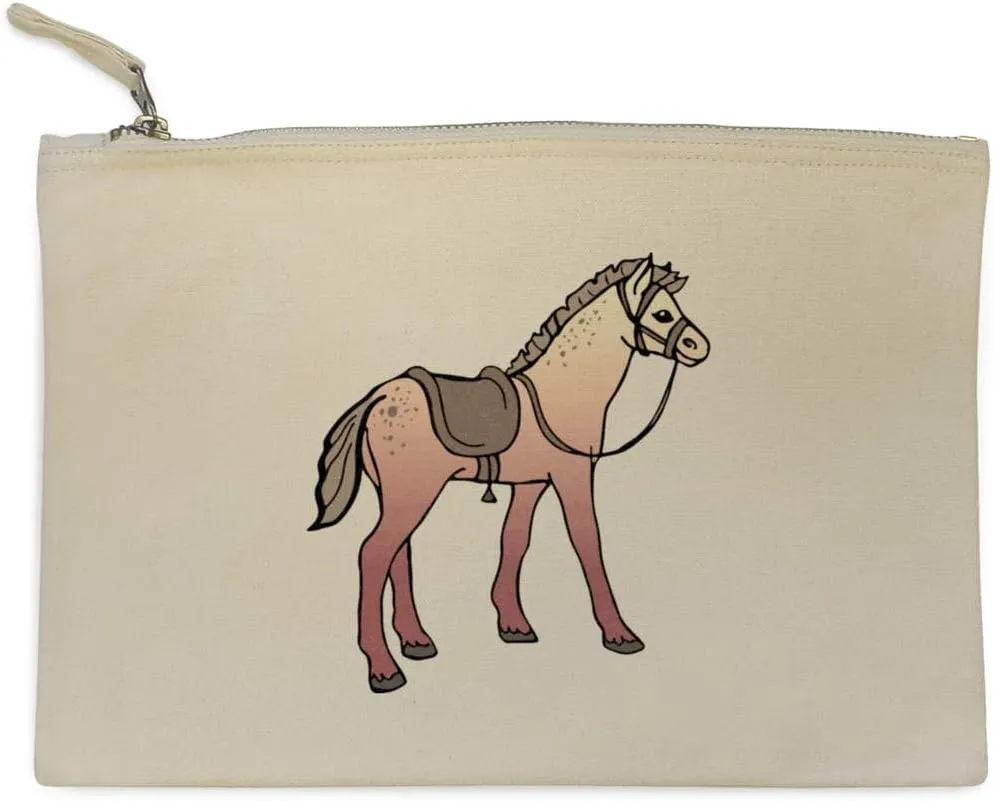 'Horse with Saddle & Bridle' Canvas Clutch Bag/Accessory Case (CL00014990)