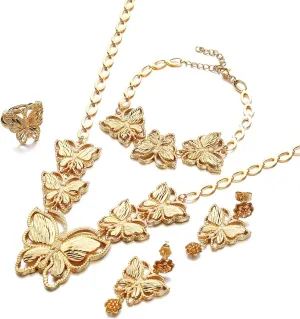Huangshanshan Dubai Women's Jewelry Set Necklace Bracelet Ring Set Gold Luxury African Heart Butterfly Jewelry
