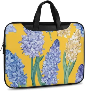 Hyacinth Flowers Yellow Leather Bag Laptop Case Slim Water Resistant Computer Bags with Handle Briefcase for Work