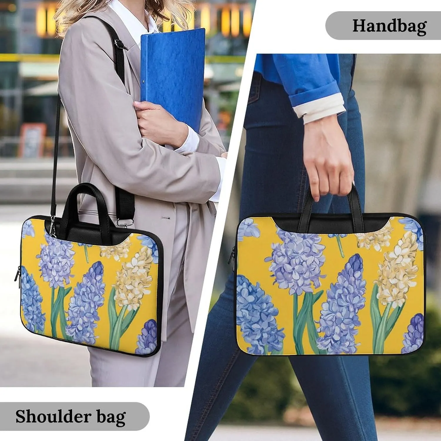 Hyacinth Flowers Yellow Leather Bag Laptop Case Slim Water Resistant Computer Bags with Handle Briefcase for Work