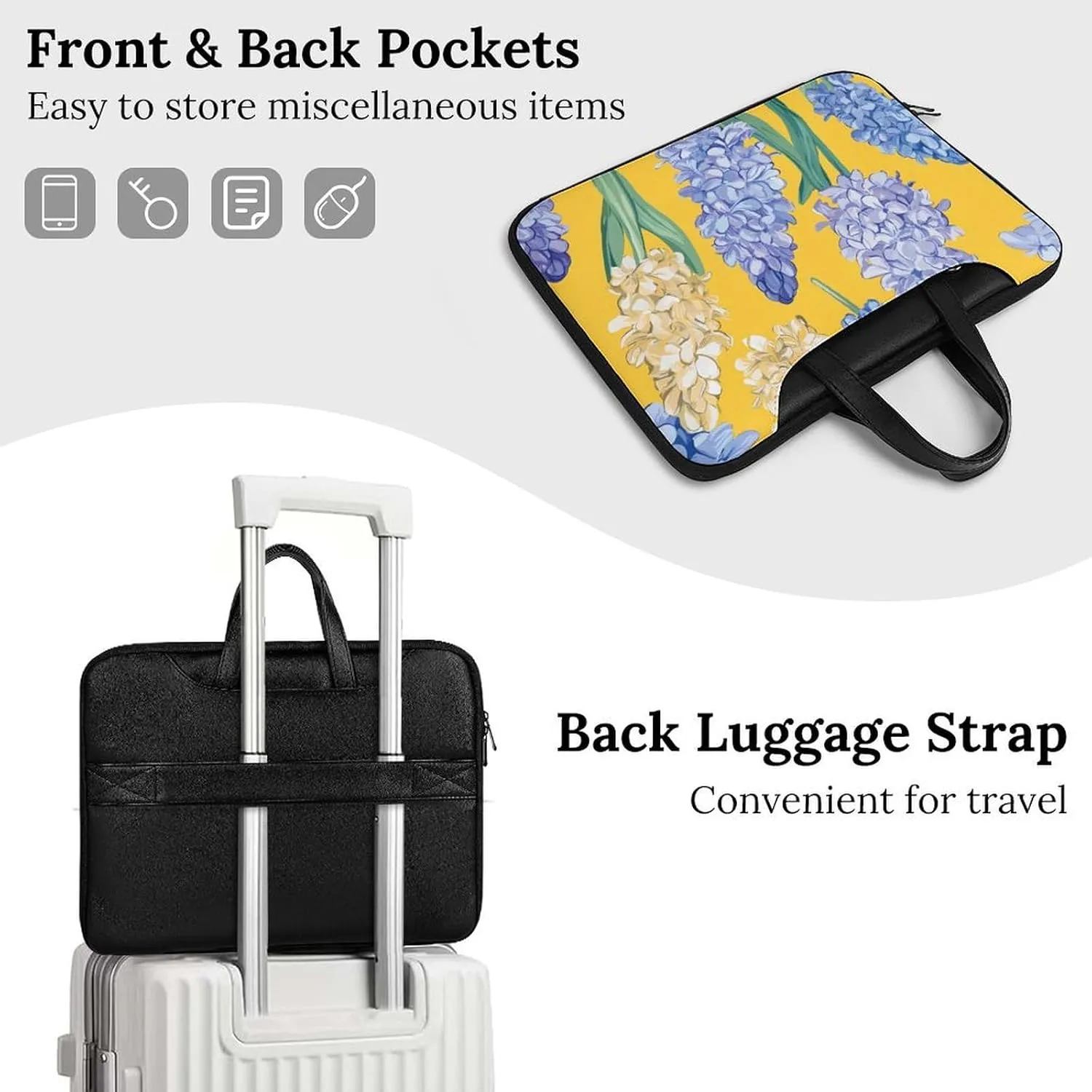 Hyacinth Flowers Yellow Leather Bag Laptop Case Slim Water Resistant Computer Bags with Handle Briefcase for Work