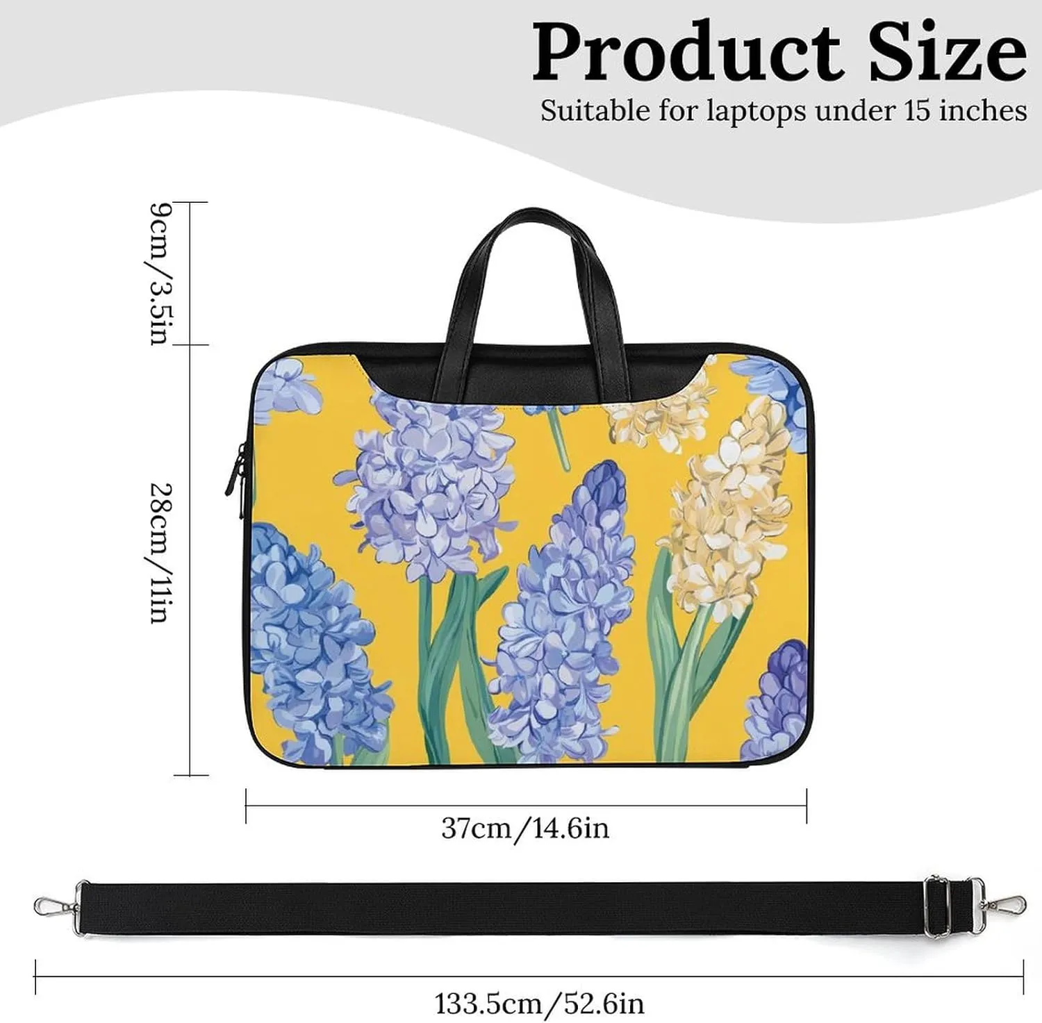 Hyacinth Flowers Yellow Leather Bag Laptop Case Slim Water Resistant Computer Bags with Handle Briefcase for Work