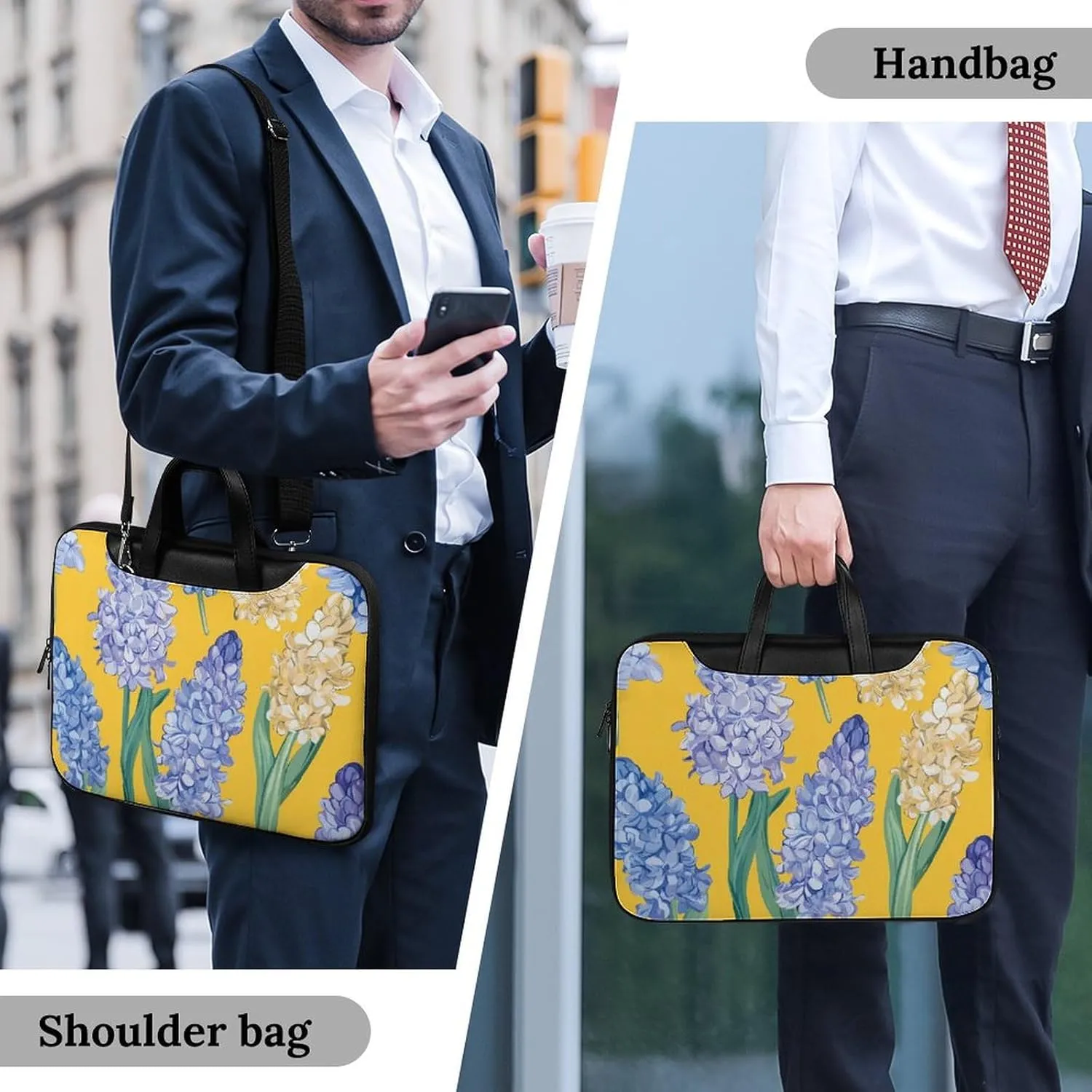 Hyacinth Flowers Yellow Leather Bag Laptop Case Slim Water Resistant Computer Bags with Handle Briefcase for Work