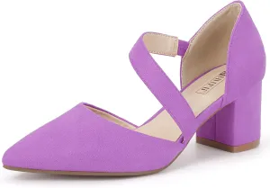 IDIFU IN2 Women's Pumps Closed Toe Strappy Heels Low Block Chunky Heels Dressy Wedding Bride Bridesmaid Prom Graduation Business Dress Shoes for Women Comfortable Formal Pointed Toe Short Small Heels