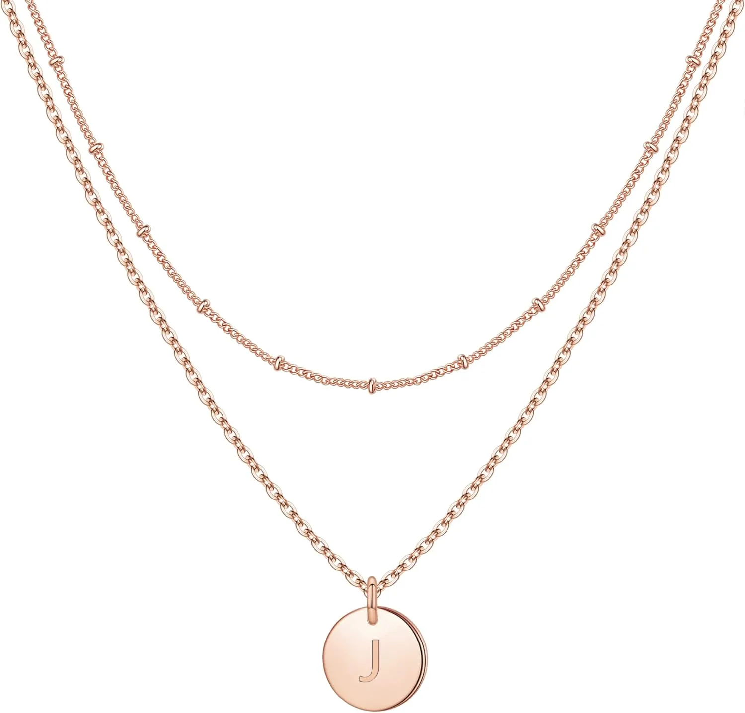 IEFWELL Initial Necklaces for Women Girls - Gold Silver Rose Gold Double Side Engraved Hammered Coin Necklaces, Layered Necklace Jewelry Pendant for Teen Girls