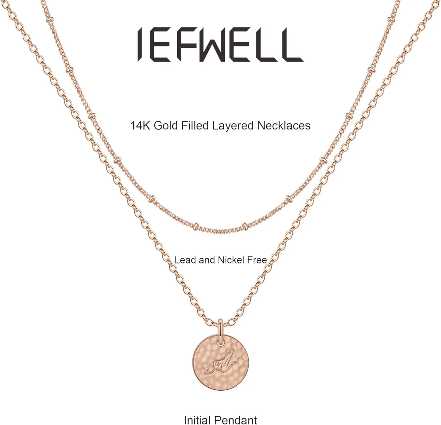 IEFWELL Initial Necklaces for Women Girls - Gold Silver Rose Gold Double Side Engraved Hammered Coin Necklaces, Layered Necklace Jewelry Pendant for Teen Girls