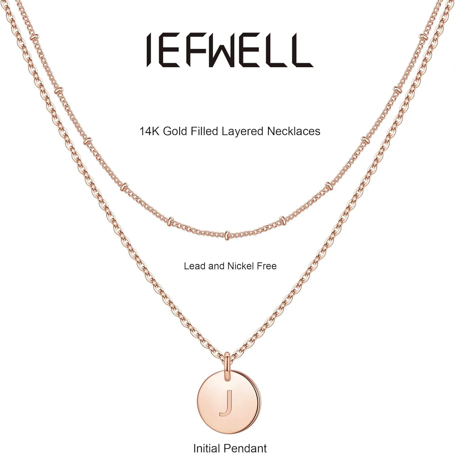 IEFWELL Initial Necklaces for Women Girls - Gold Silver Rose Gold Double Side Engraved Hammered Coin Necklaces, Layered Necklace Jewelry Pendant for Teen Girls