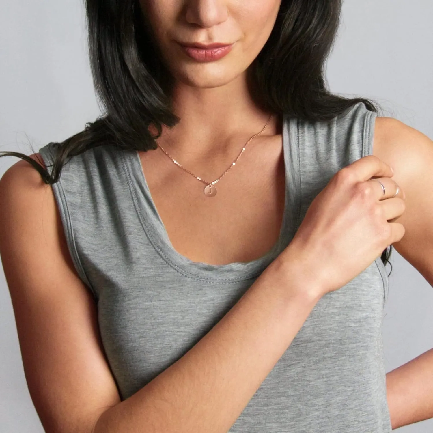 IEFWELL Initial Necklaces for Women Girls - Gold Silver Rose Gold Double Side Engraved Hammered Coin Necklaces, Layered Necklace Jewelry Pendant for Teen Girls