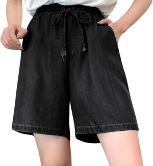 Jean Shorts for Women Denim High Waisted Summer Wide Straight Leg Denim Short Pants Relaxed Fit Shorts with Pockets