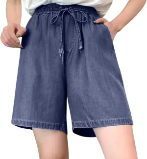 Jean Shorts for Women Denim High Waisted Summer Wide Straight Leg Denim Short Pants Relaxed Fit Shorts with Pockets