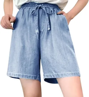 Jean Shorts for Women Denim High Waisted Summer Wide Straight Leg Denim Short Pants Relaxed Fit Shorts with Pockets
