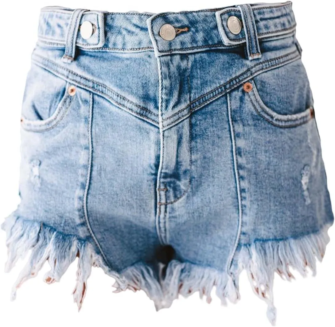 Jean Shorts for Women Plus Size Lightweight Trendy Ripped Distressed Denim Short Pants Elastic Waist Comfy Shorts