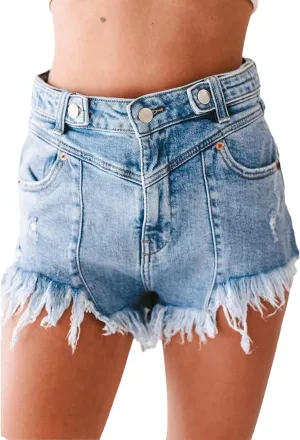 Jean Shorts for Women Plus Size Lightweight Trendy Ripped Distressed Denim Short Pants Elastic Waist Comfy Shorts