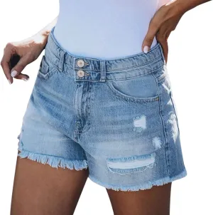 Jean Shorts Womens High Waisted Comfort Flex Straight Leg Jean Casual Slim Summer Beach Denim Shorts Pants