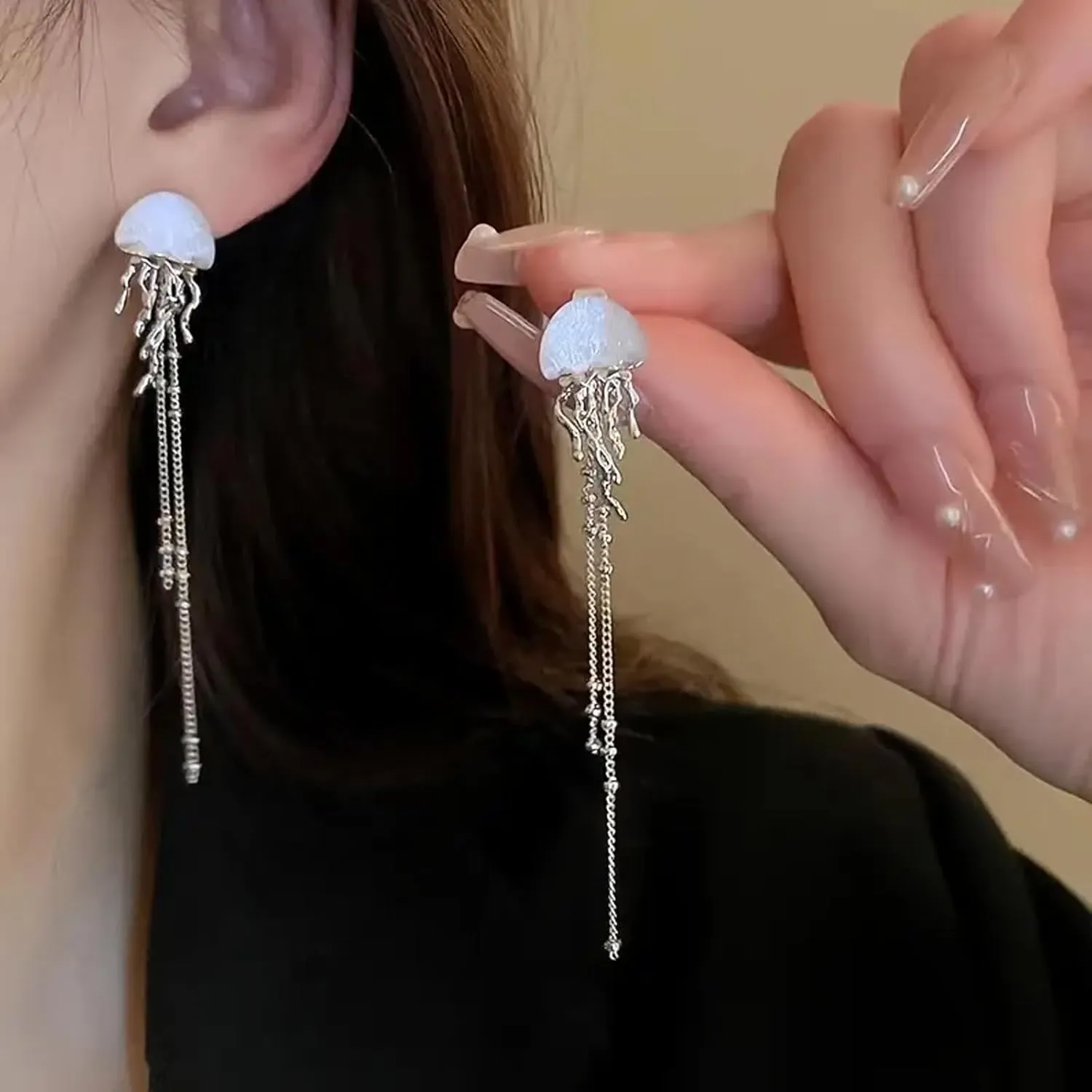 Jellyfish Dangle Earrings Ocean Jewelry Trendy 2025 Long Tassel Jellyfish Earrings Summer Beach Jewelry Gifts