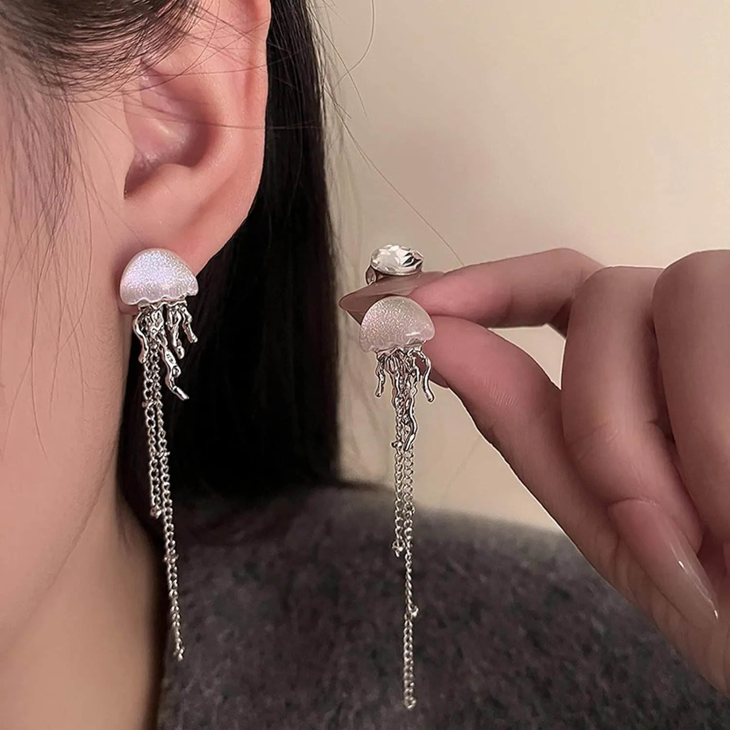 Jellyfish Dangle Earrings Ocean Jewelry Trendy 2025 Long Tassel Jellyfish Earrings Summer Beach Jewelry Gifts